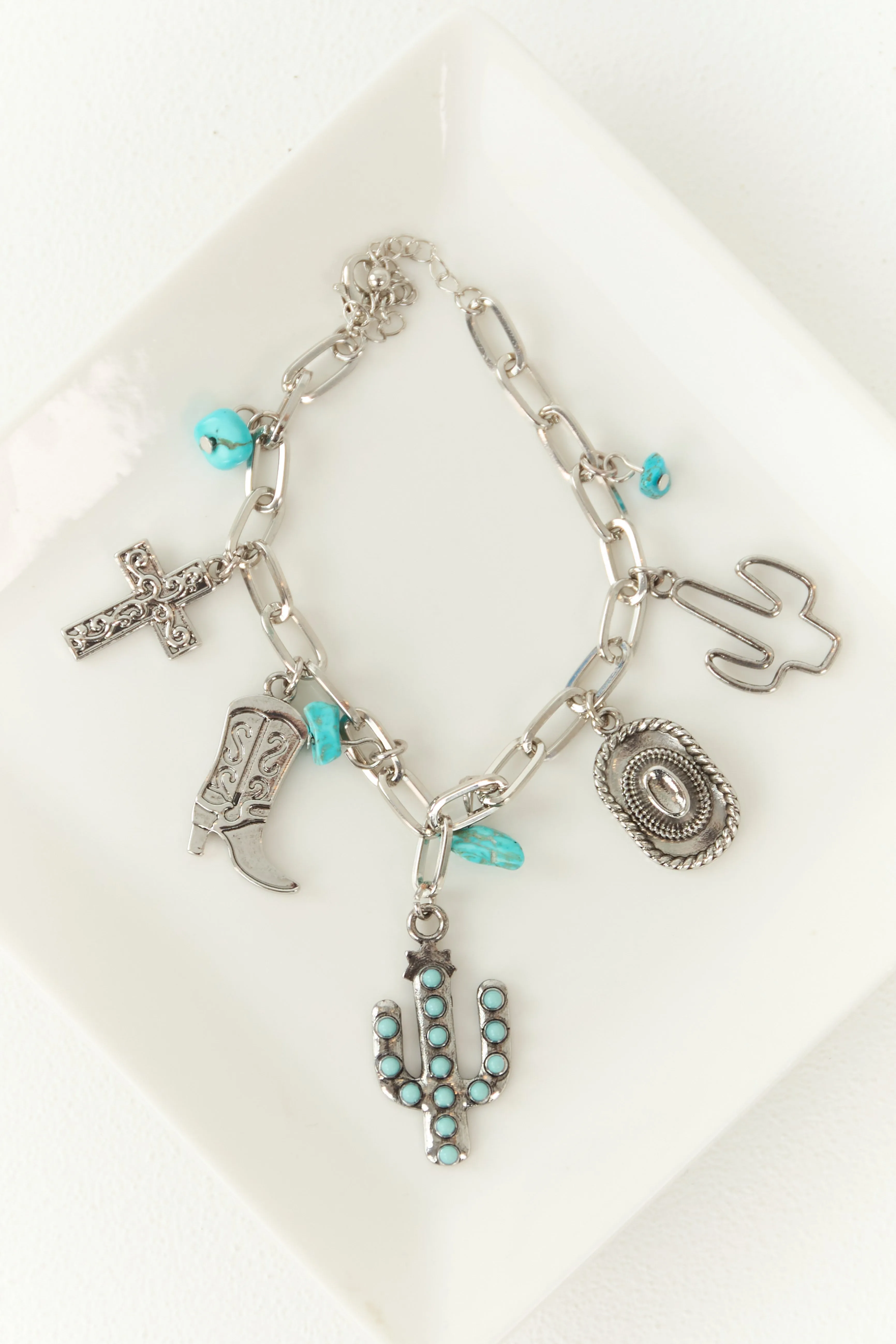 Silver Paperclip Chain Western Charm Bracelet sold by Lime Lush