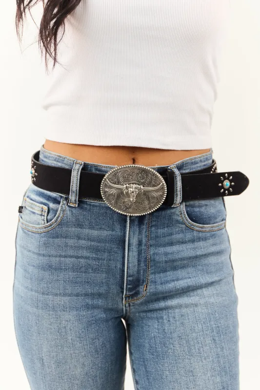 Black Faux Leather Western Long Horn Belt sold by Lime Lush
