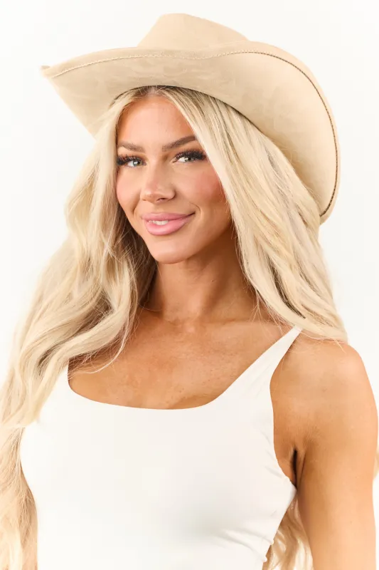 Sand Faux Suede Braided and Studded Cowboy Hat sold by Lime Lush