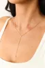 Gold Metallic Chain Link Rhinestone Lariat Necklace sold by Lime Lush