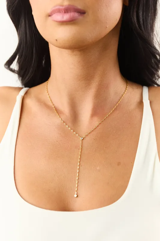Gold Metallic Chain Link Rhinestone Lariat Necklace sold by Lime Lush