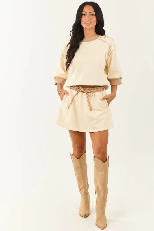 Entro Cream Contrast Waistband Knit Mini Skort sold by Lime Lush