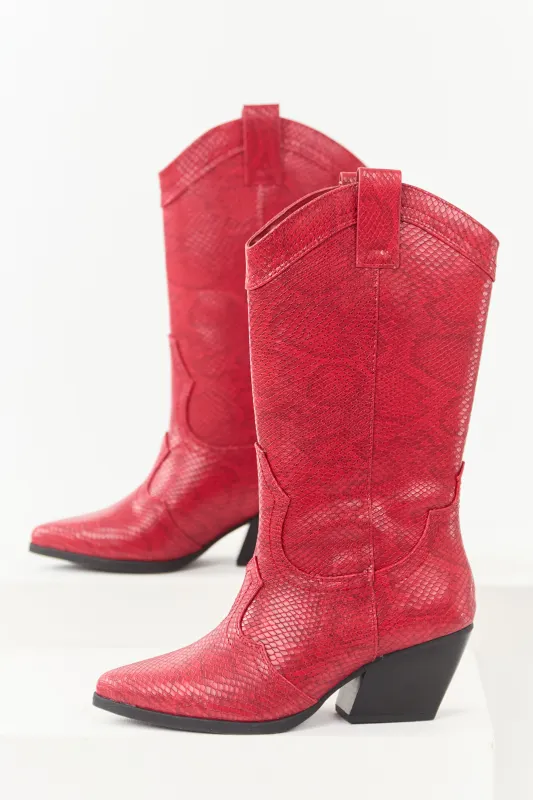 Ruby Snakeskin Pattern Tall Western Boots sold by Lime Lush