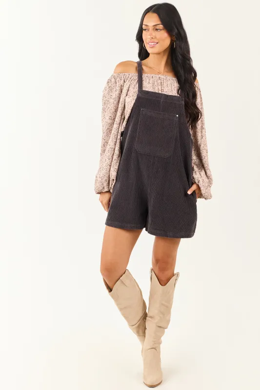 Charcoal Corduroy Relaxed Overalls Style Romper sold by Lime Lush