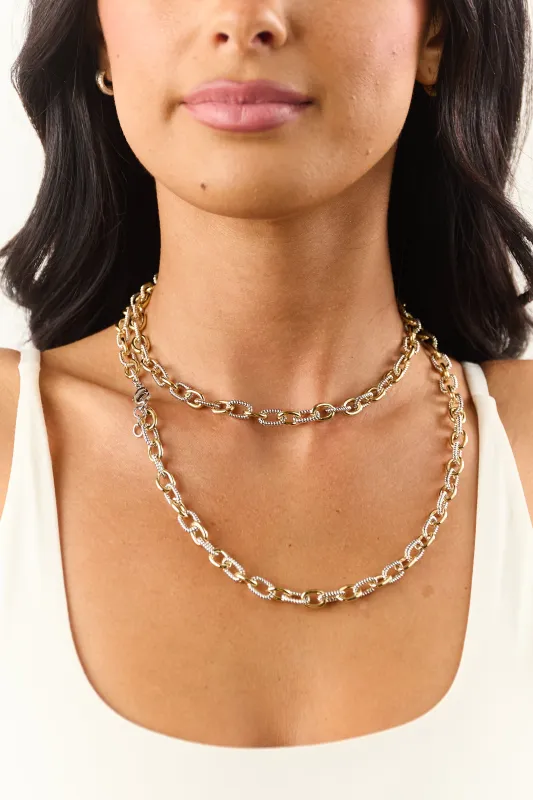 Gold Plated Two Tone Chain Link Layered Necklace sold by Lime Lush