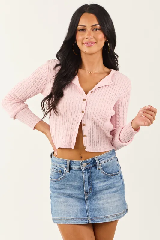 Carnation Button Down Cable Knit Cardigan sold by Lime Lush