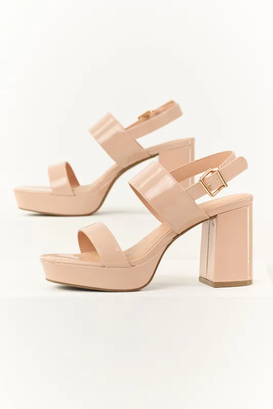 Nude Faux Leather Open Toed Platform Heels sold by Lime Lush