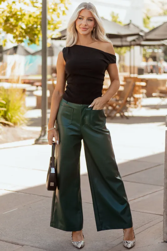 Lovelo Forest Green Faux Leather Wide Leg Pants sold by Lime Lush