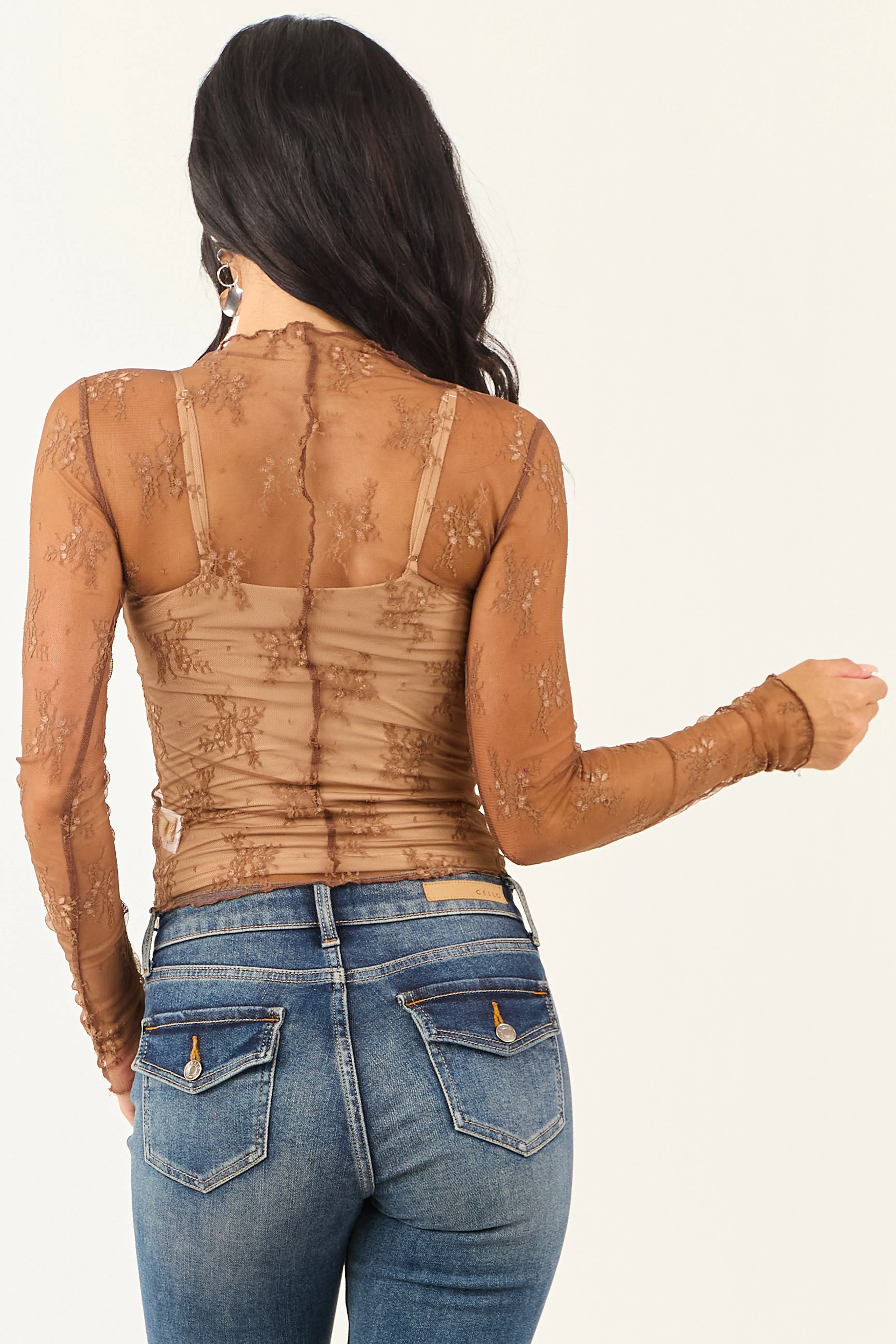 Listicle Sepia Floral Mesh Lace Long Sleeve Top sold by Lime Lush product image thumbnail 5