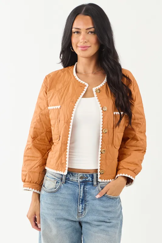 Sedona Button Up Contrast Scallop Trim Quilted Jacket sold by Lime Lush