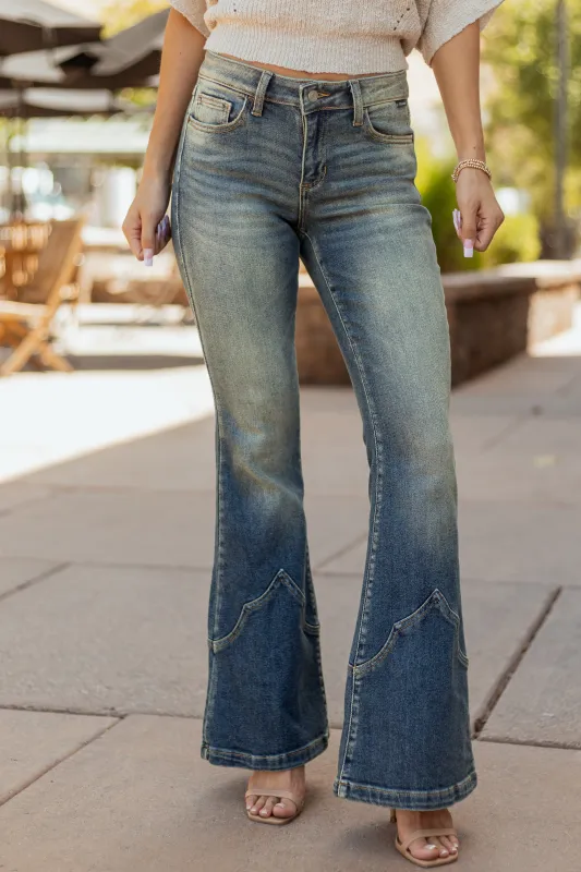 Cello Vintage Wash Mid Rise Stretchy Flare Jeans sold by Lime Lush