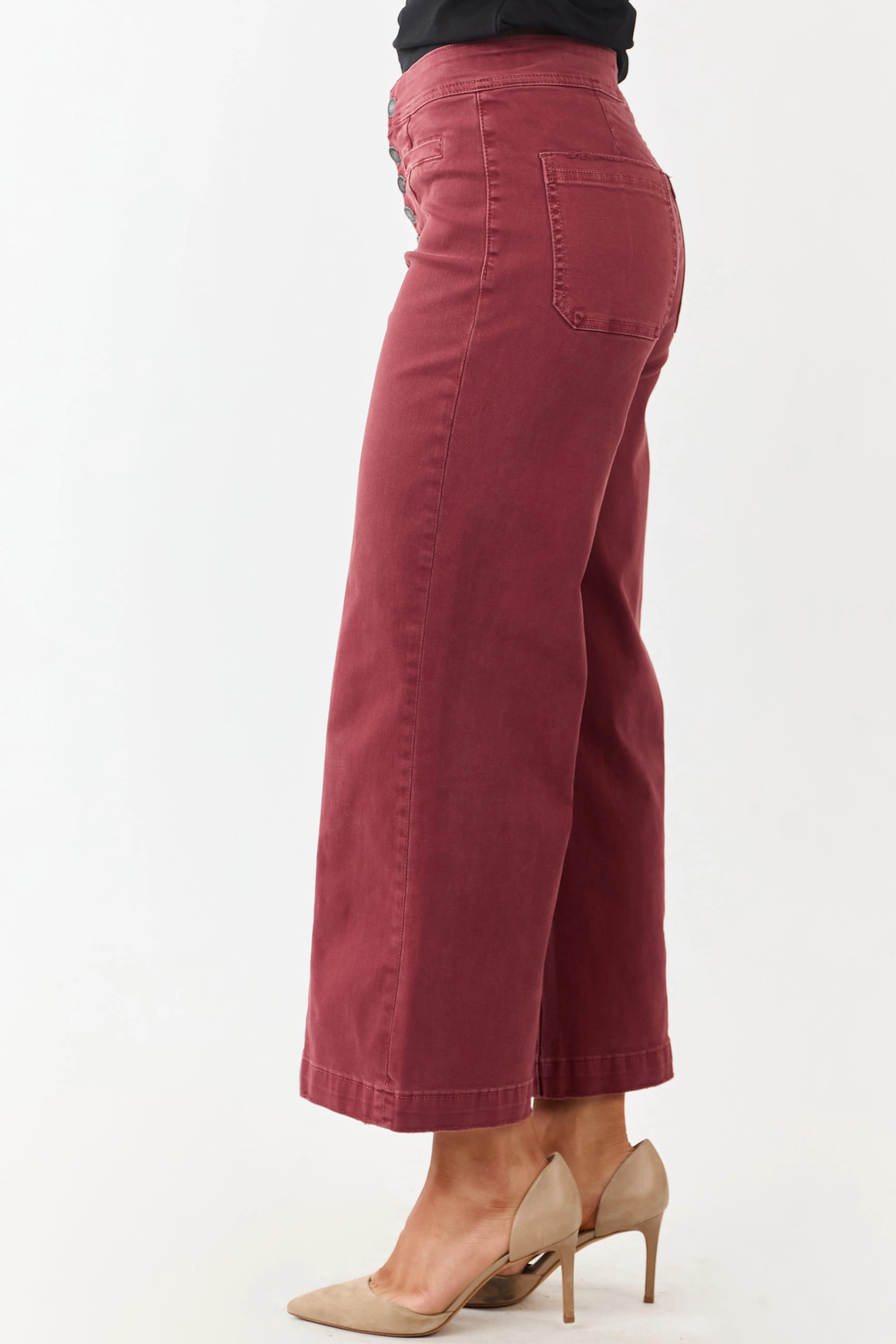 Mica Denim Faded Maroon Stretchy Wide Leg Crop Jeans sold by Lime Lush product image thumbnail 3