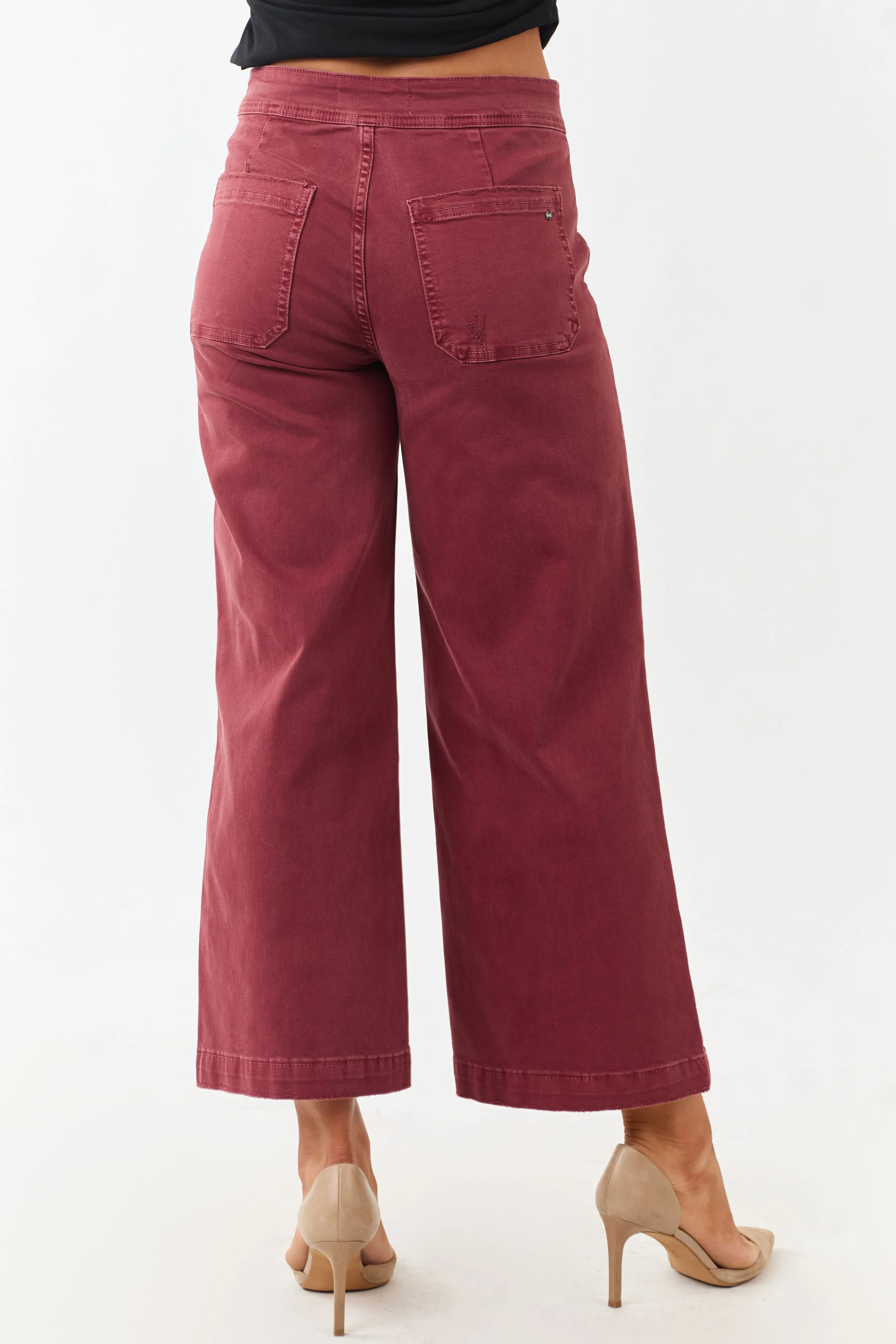 Mica Denim Faded Maroon Stretchy Wide Leg Crop Jeans sold by Lime Lush product image thumbnail 4