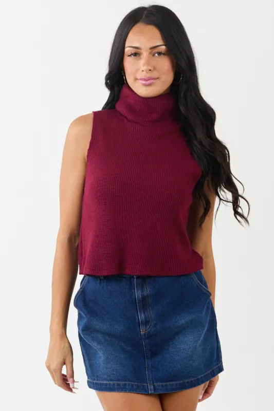 Wine Soft Knit Turtleneck Sweater Tank Top made by Lime Lush
