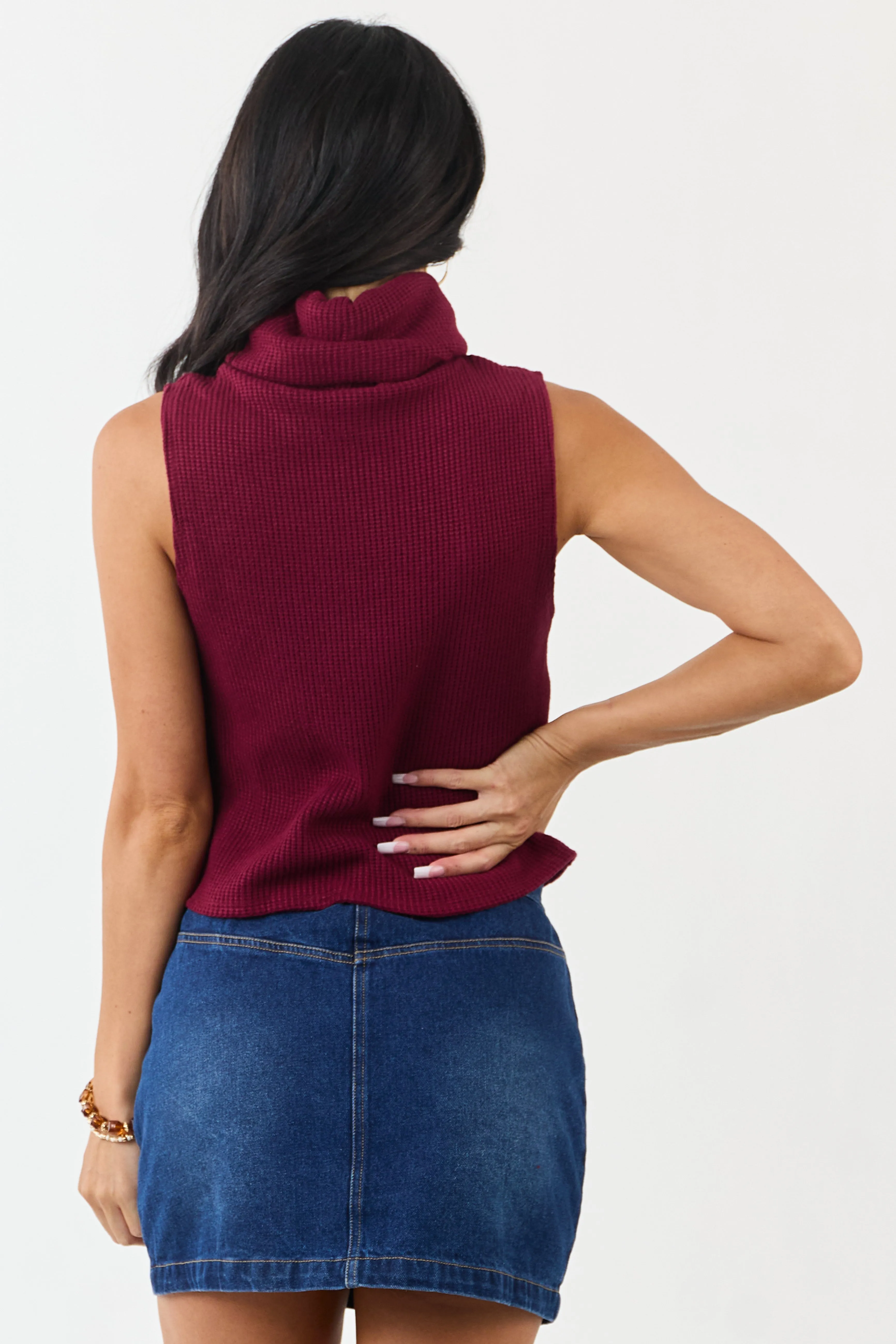 Wine Soft Knit Turtleneck Sweater Tank Top sold by Lime Lush product image thumbnail 5
