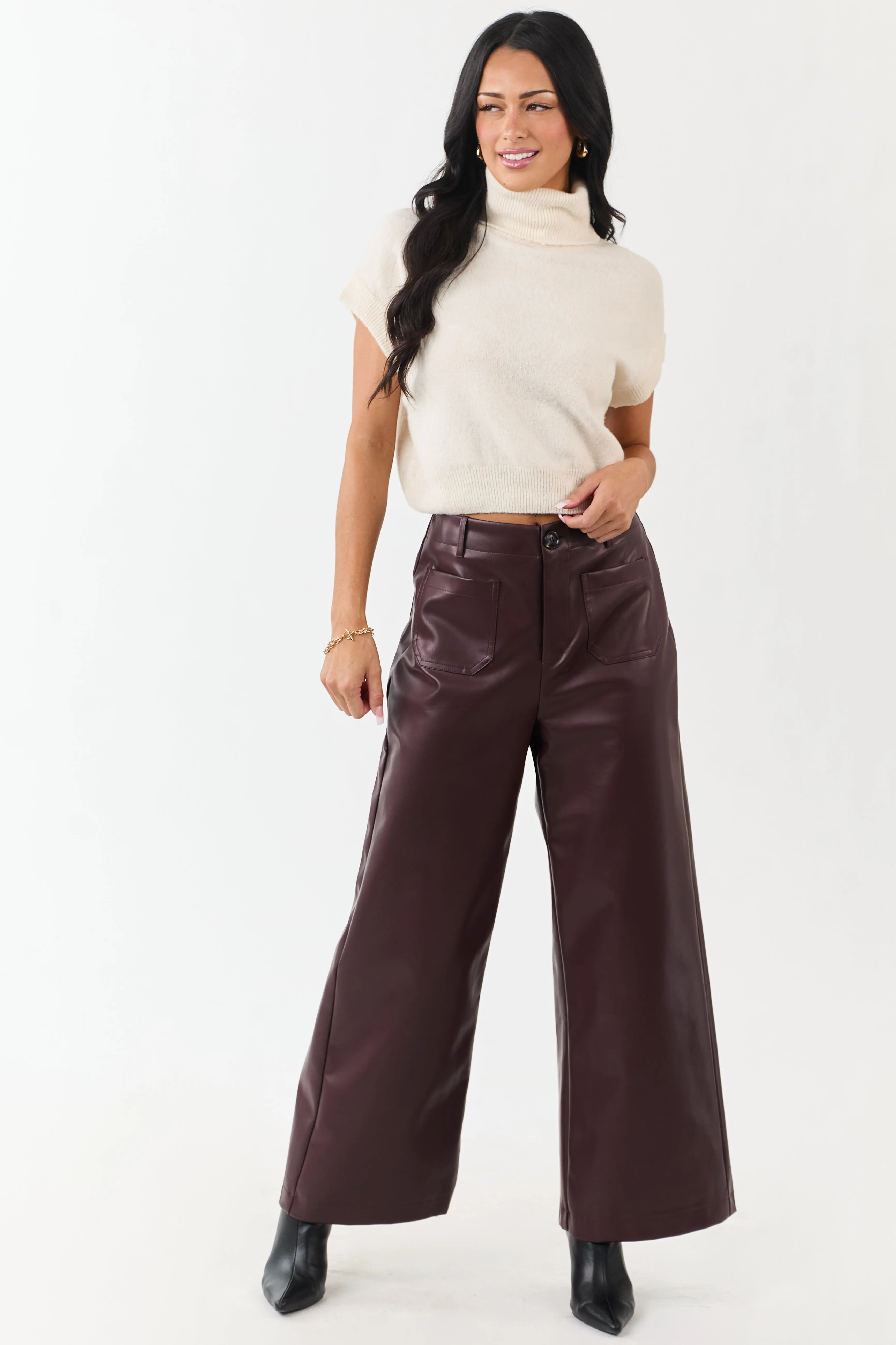 Cream Turtleneck Cap Sleeve Wool Blend Knit Top sold by Lime Lush product image thumbnail 3