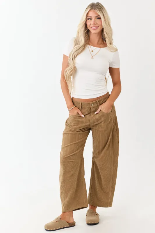 Brown Sugar Corduroy High Waisted Barrel Leg Pants sold by Lime Lush