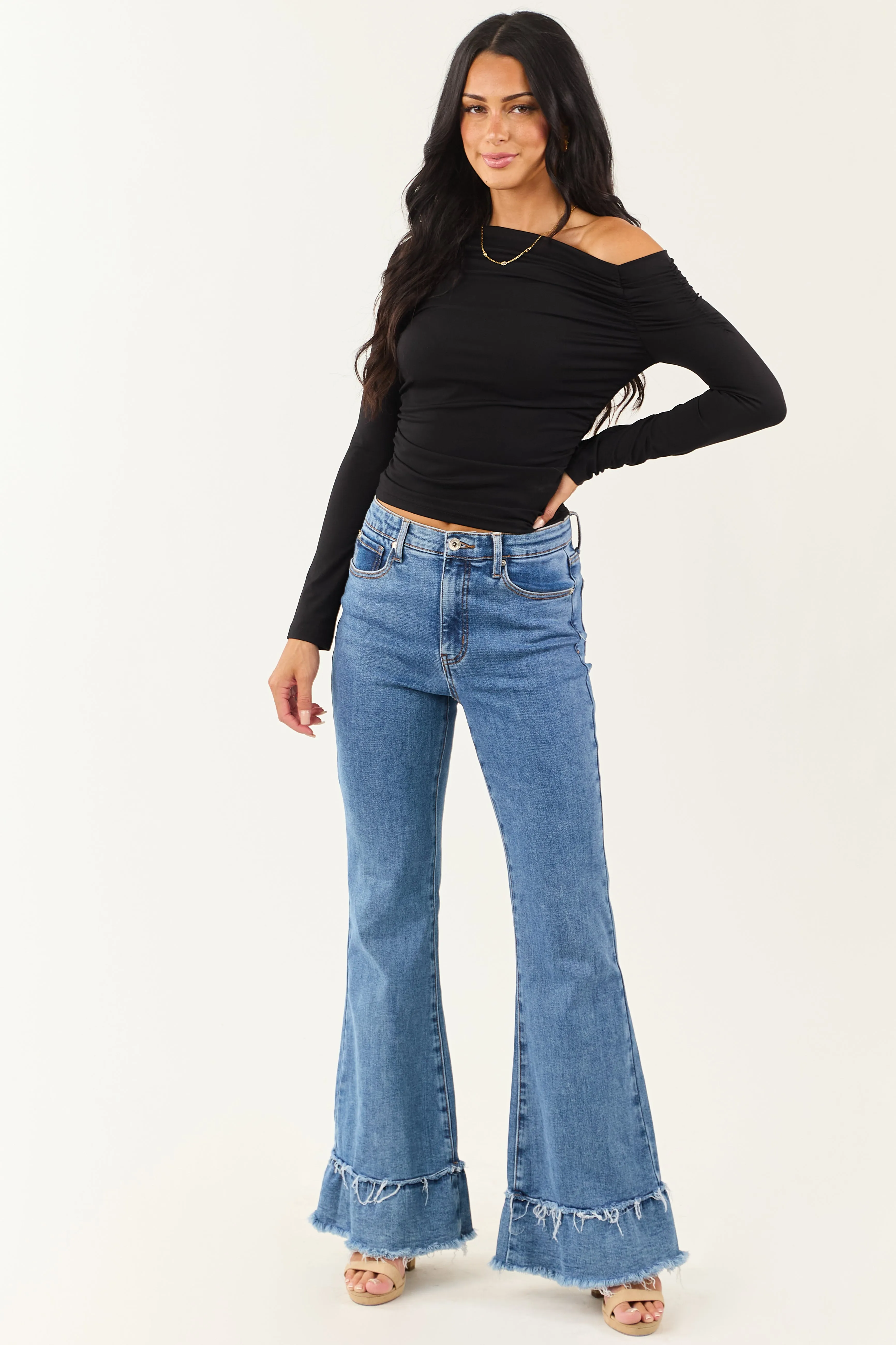 Black Asymmetrical One Shoulder Ruched Top sold by Lime Lush product image thumbnail 3