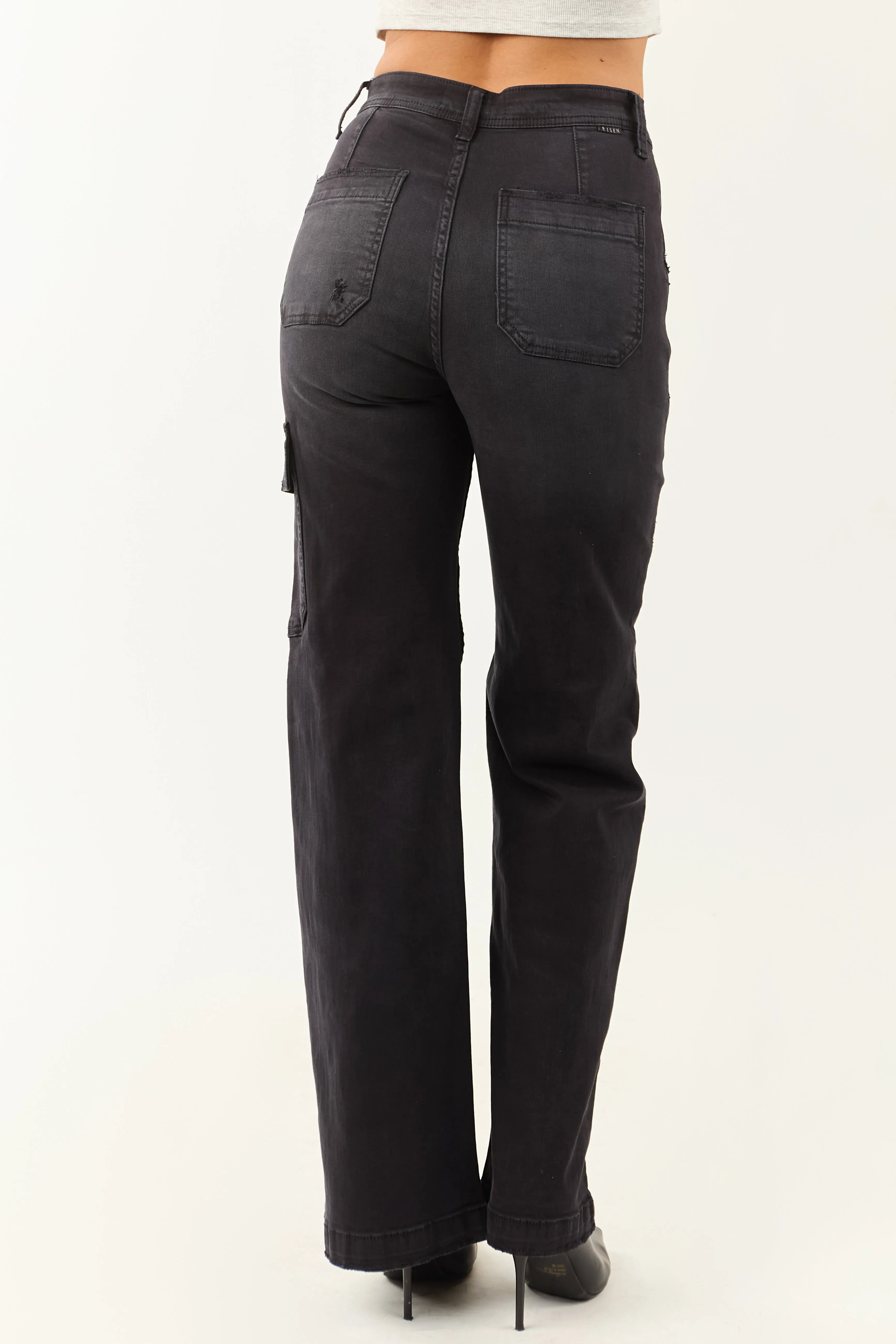 Risen Black Stretchy Wide Leg Cargo Pocket Jeans sold by Lime Lush product image thumbnail 4