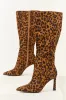 Caramel Faux Suede Leopard Print Stiletto Tall Boots sold by Lime Lush