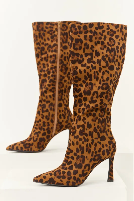 Caramel Faux Suede Leopard Print Stiletto Tall Boots sold by Lime Lush
