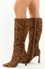 Caramel Faux Suede Leopard Print Stiletto Tall Boots sold by Lime Lush