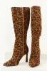 Caramel Faux Suede Leopard Print Stiletto Tall Boots sold by Lime Lush