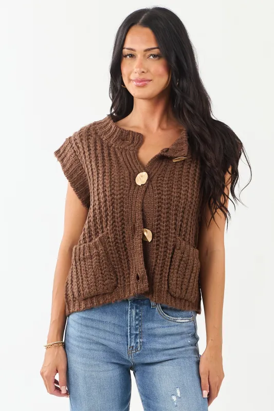 Entro Cocoa Button Down Thick Knit Sweater Vest made by entro