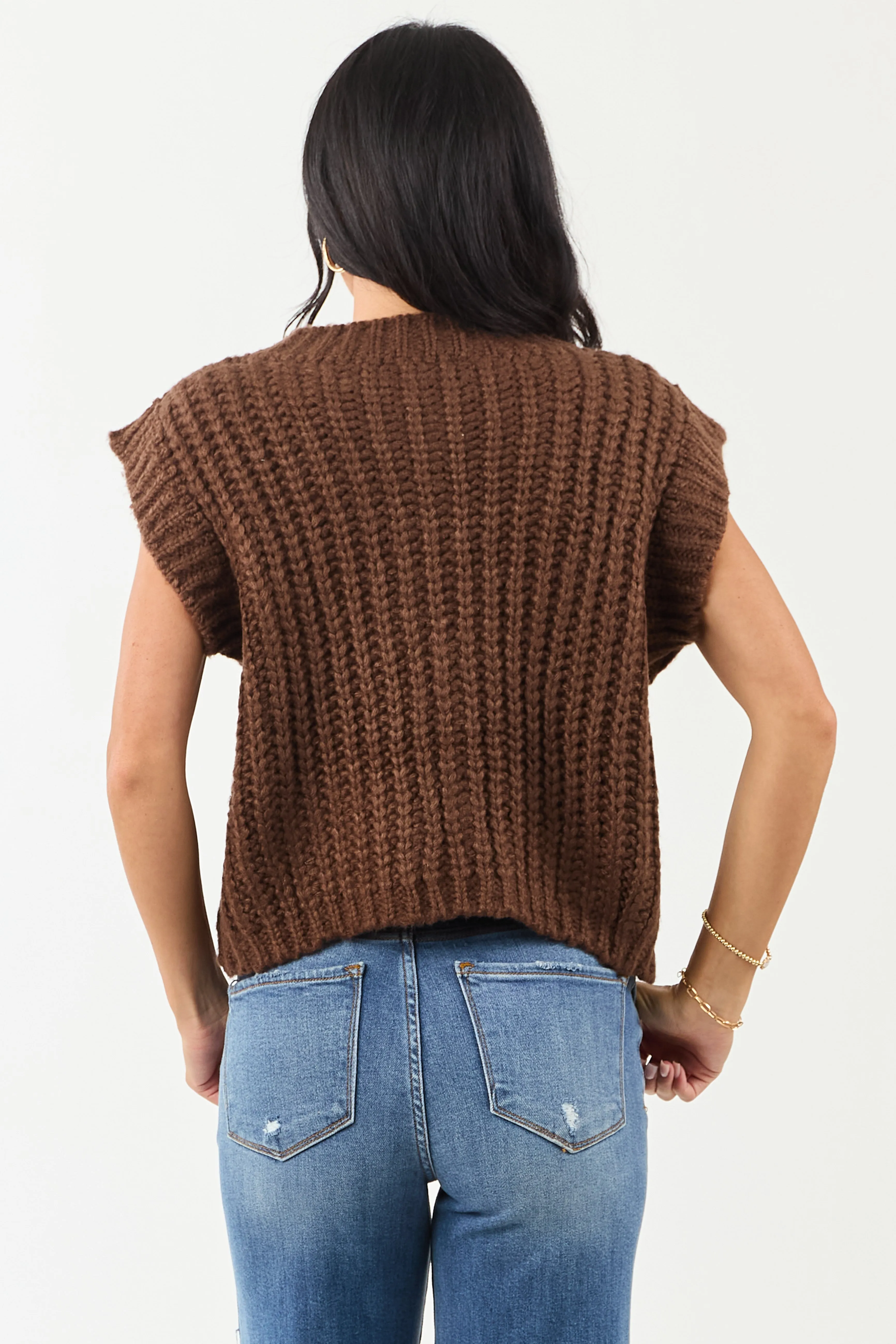 Entro Cocoa Button Down Thick Knit Sweater Vest sold by Lime Lush product image thumbnail 5