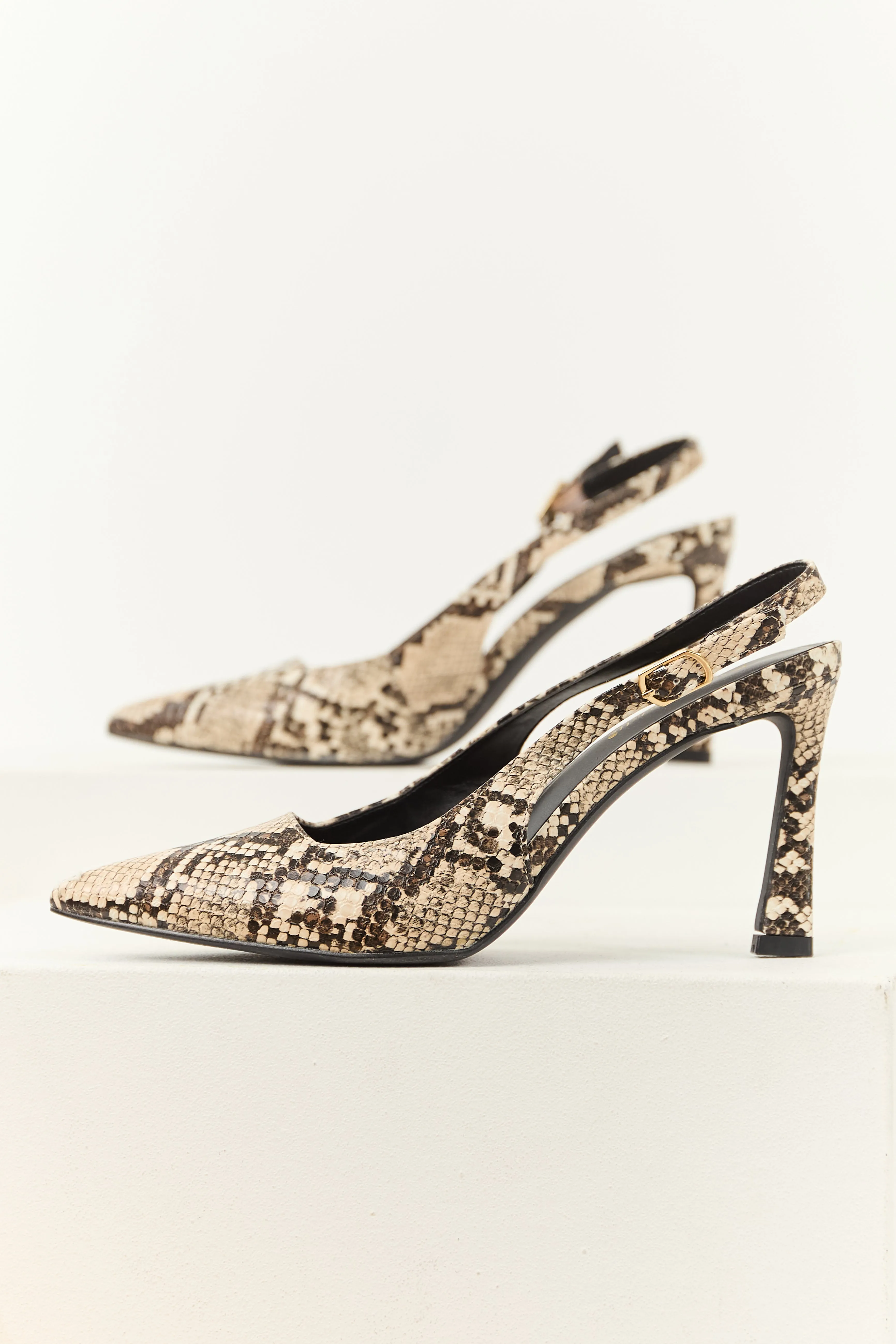Almond Faux Snakeskin Pointed Toe Slingback Heels sold by Lime Lush product image thumbnail 2