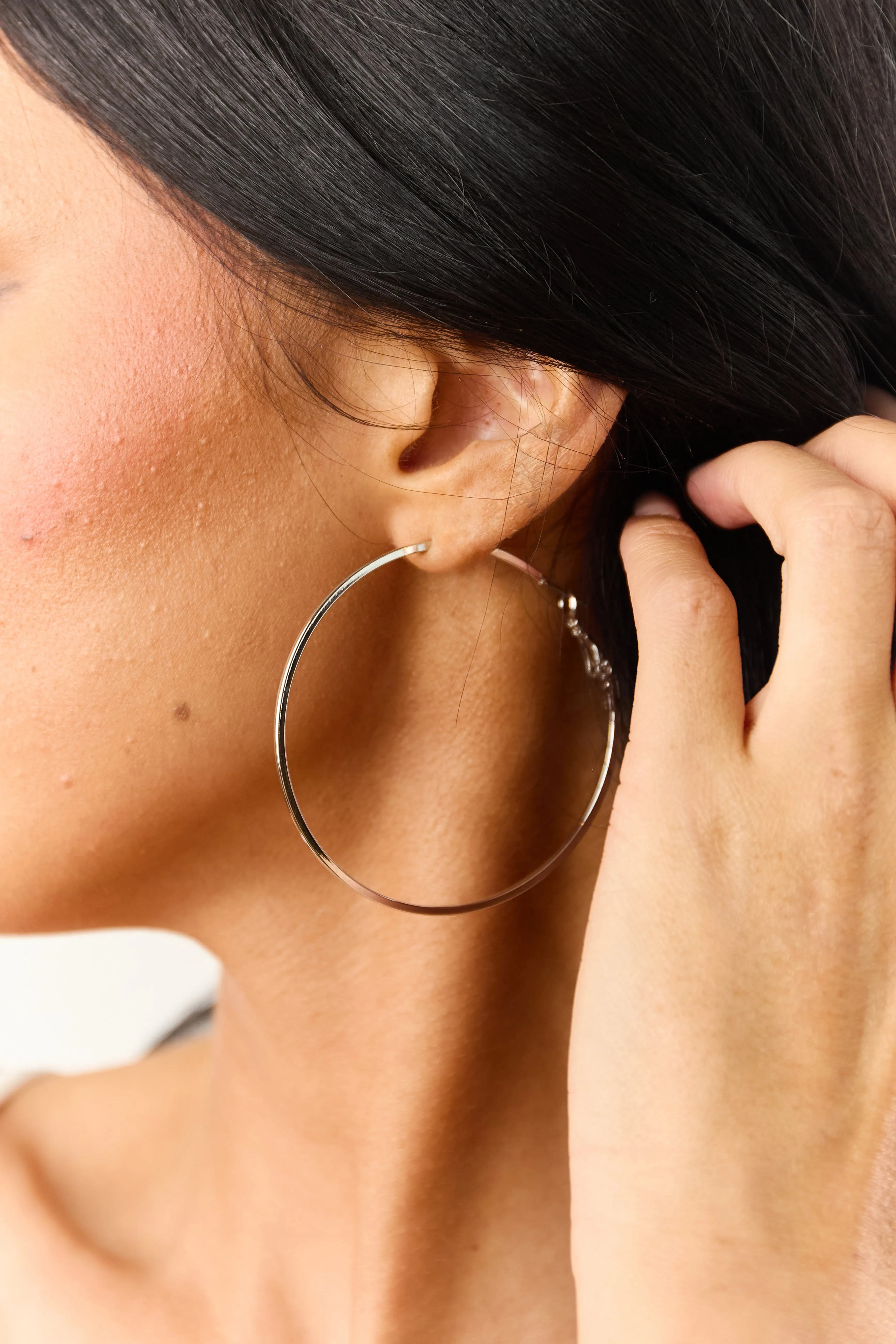 Silver Latch Closure Large Hoop Earrings sold by Lime Lush product image thumbnail 3