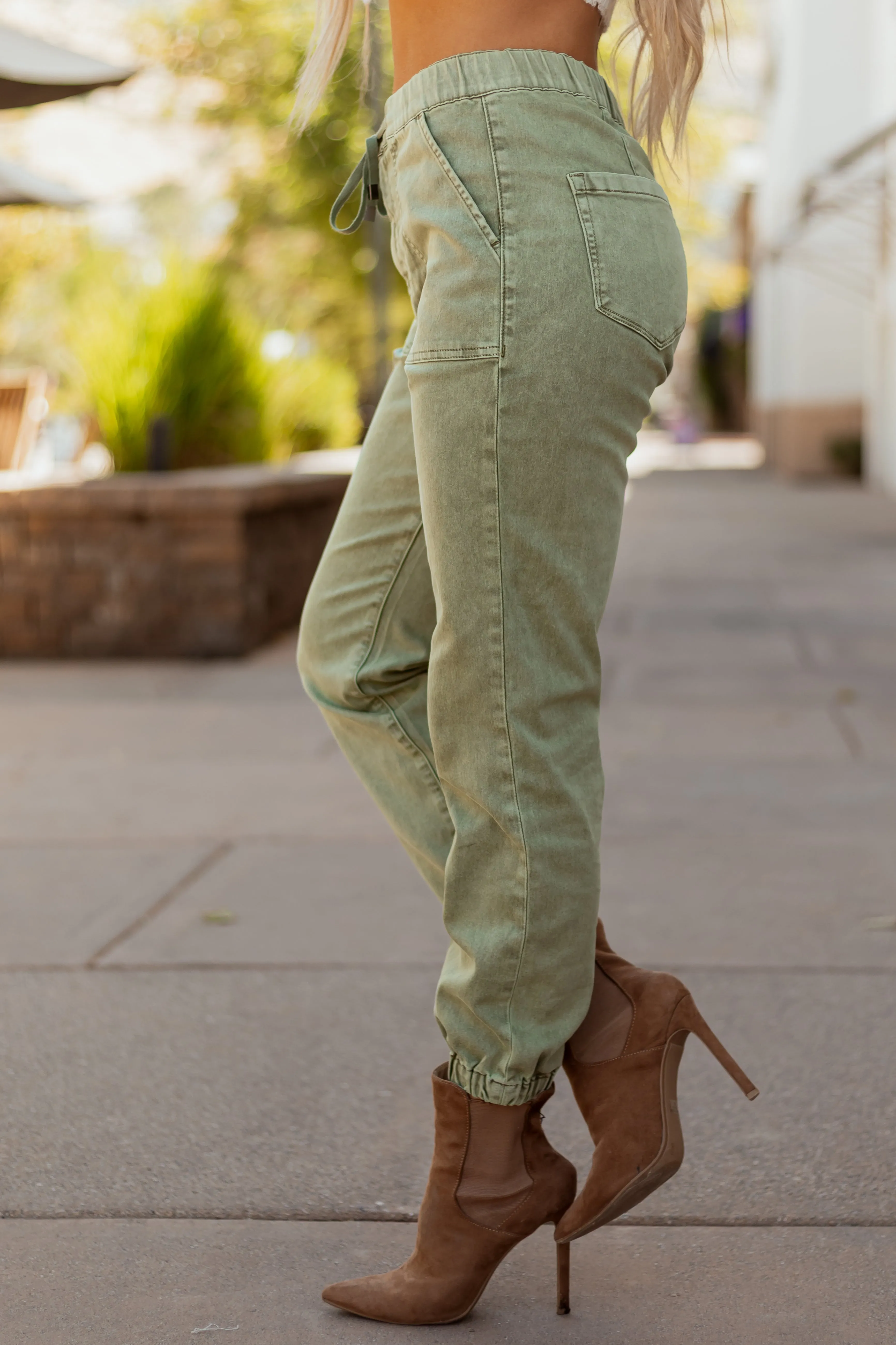 Mica Denim Faded Olive Cropped Jogger Jeans sold by Lime Lush product image thumbnail 3