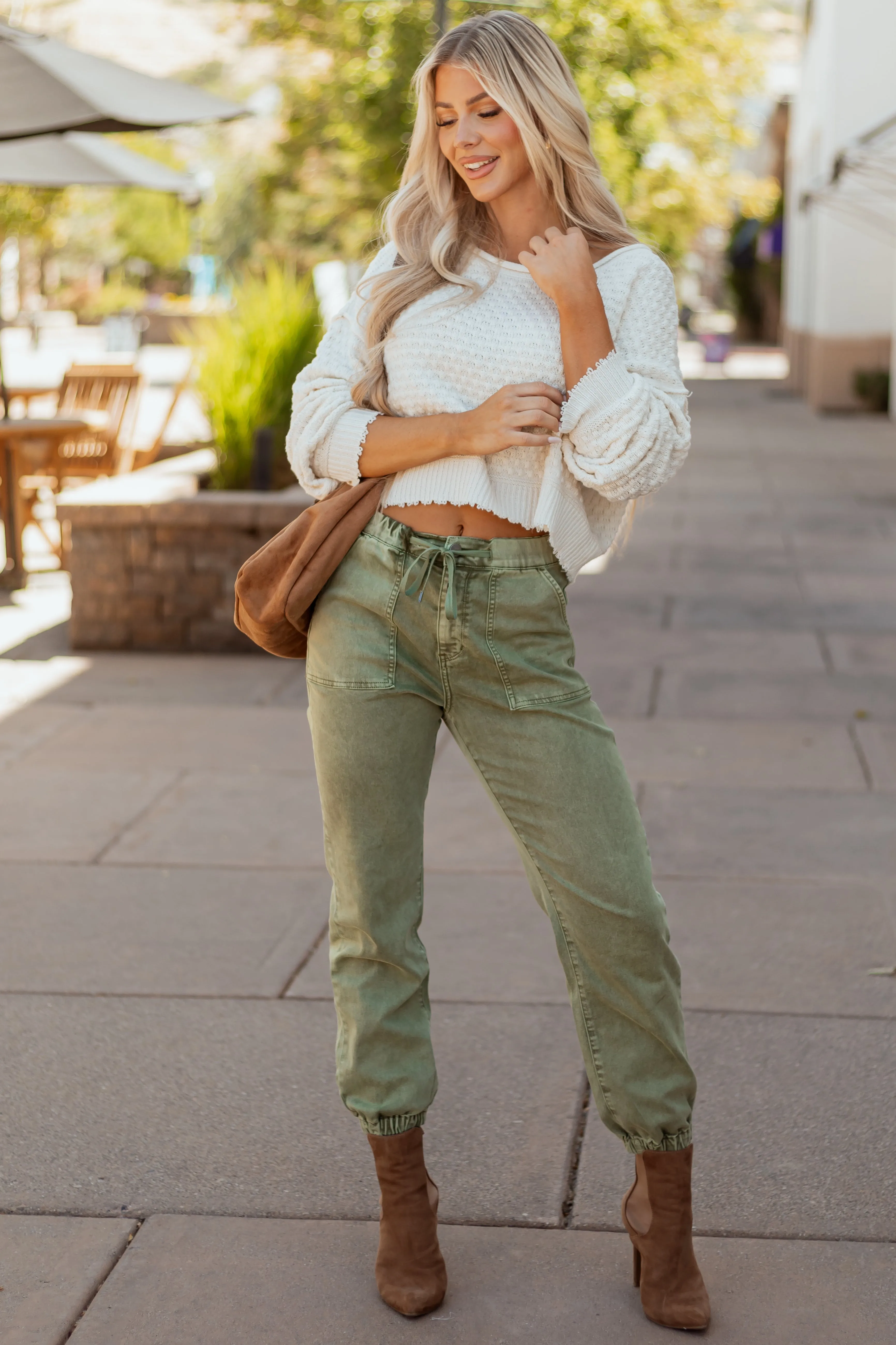Mica Denim Faded Olive Cropped Jogger Jeans sold by Lime Lush product image thumbnail 5