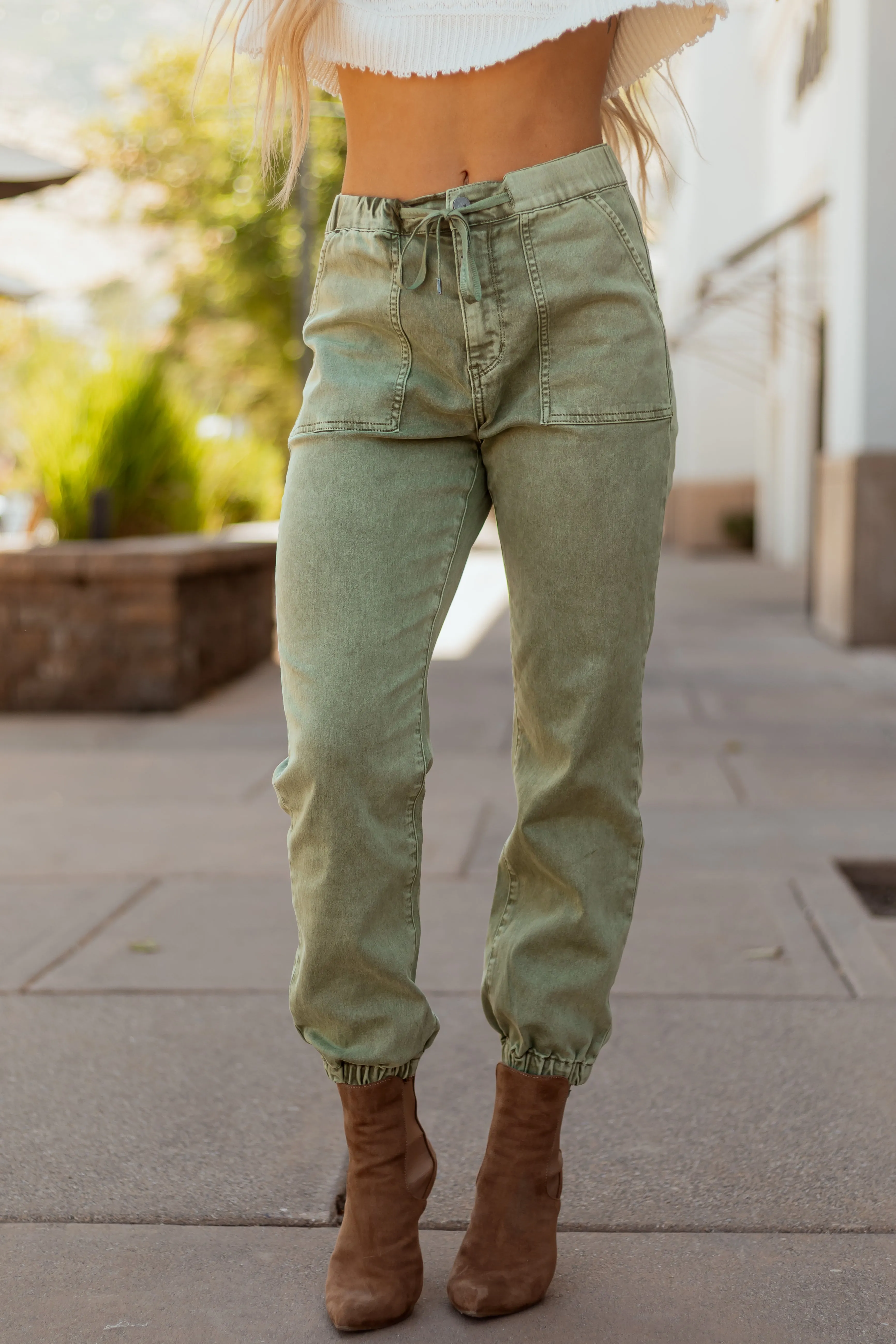 Mica Denim Faded Olive Cropped Jogger Jeans sold by Lime Lush product image thumbnail 2