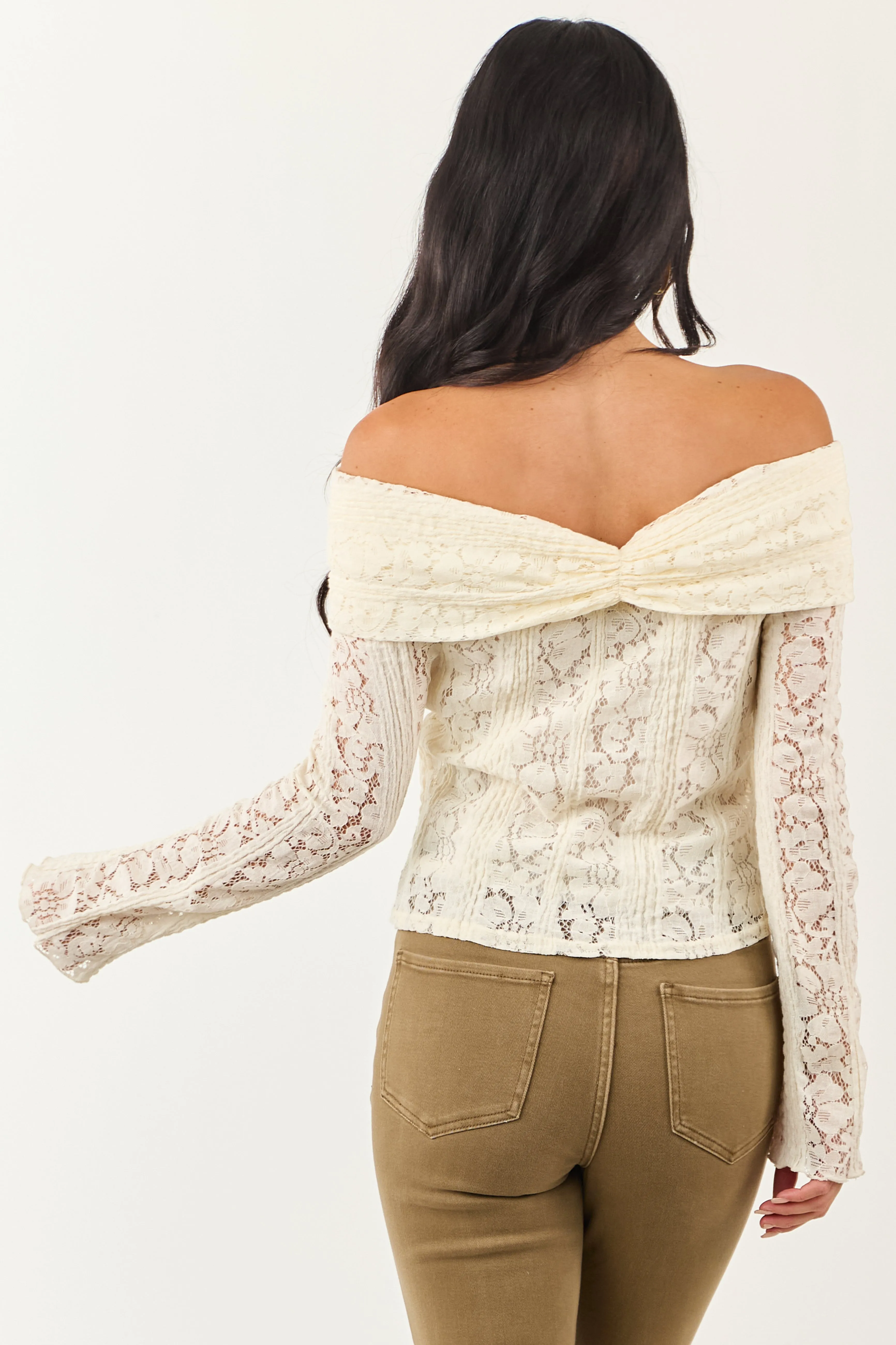 Cream Lace Off the Shoulder Long Sleeve Top sold by Lime Lush product image thumbnail 5