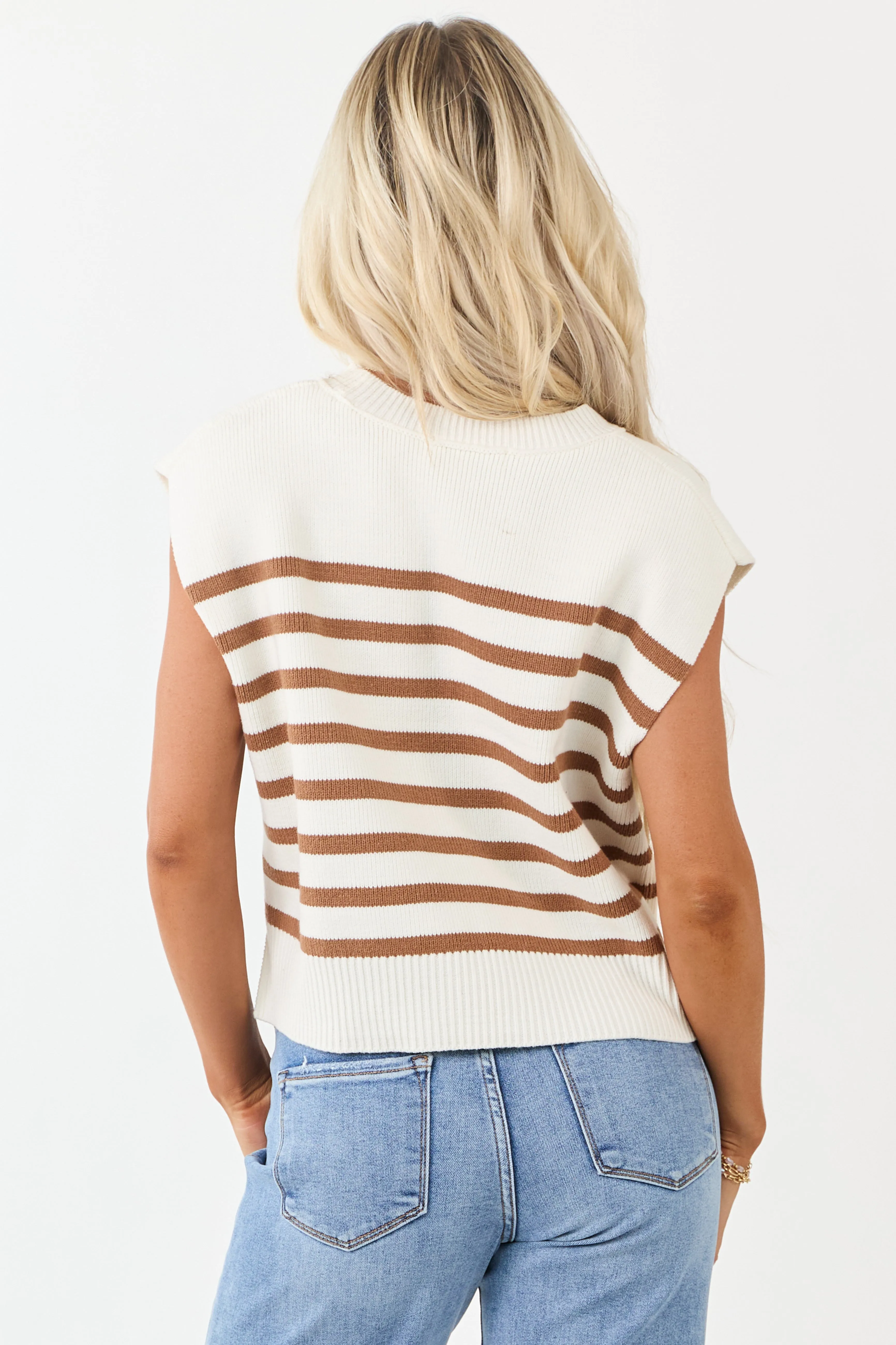 Cream and Sepia Striped Relaxed Sweater Vest sold by Lime Lush product image thumbnail 5