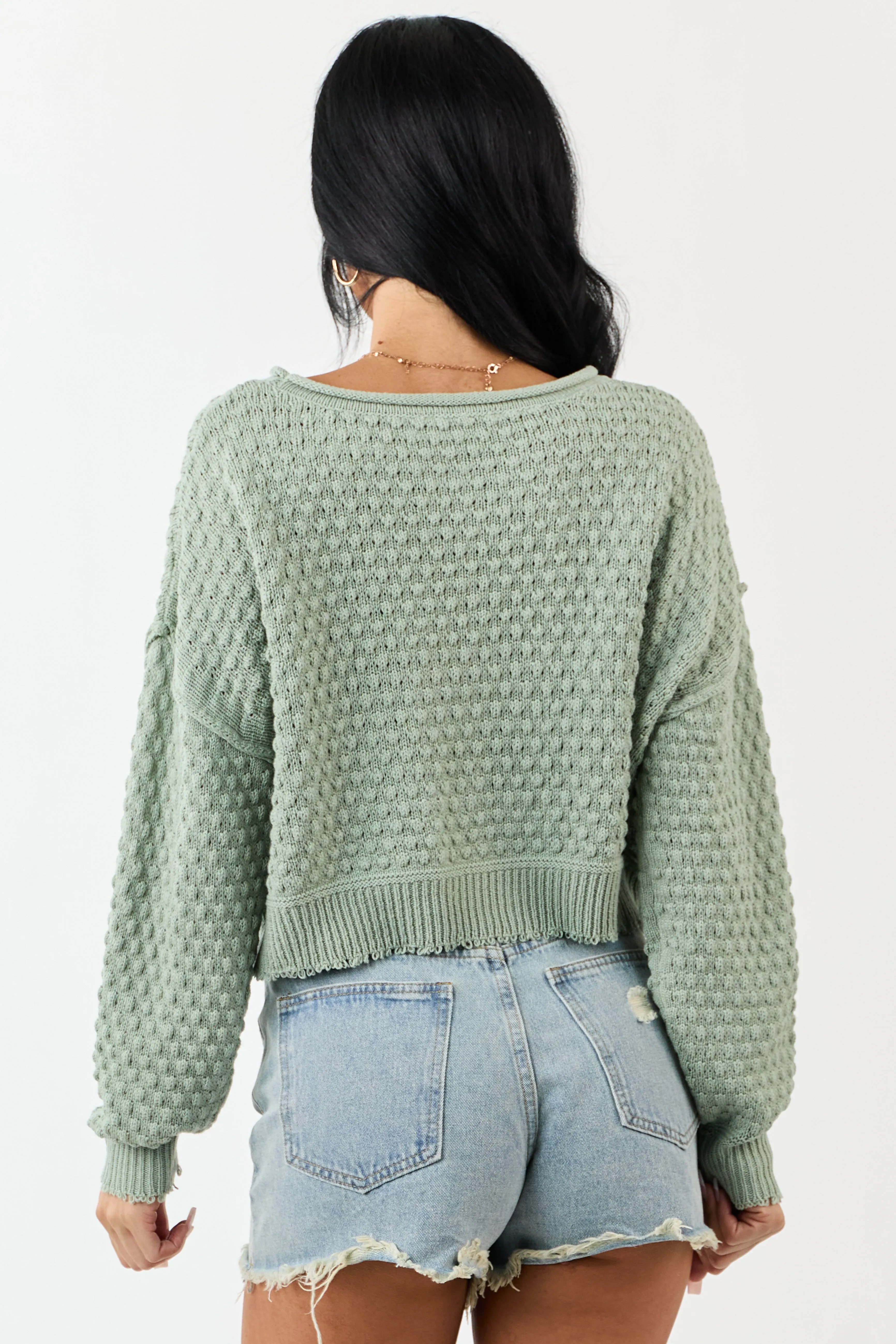 Sage Soft Textured Knit Round Neck Boxy Sweater sold by Lime Lush product image thumbnail 5