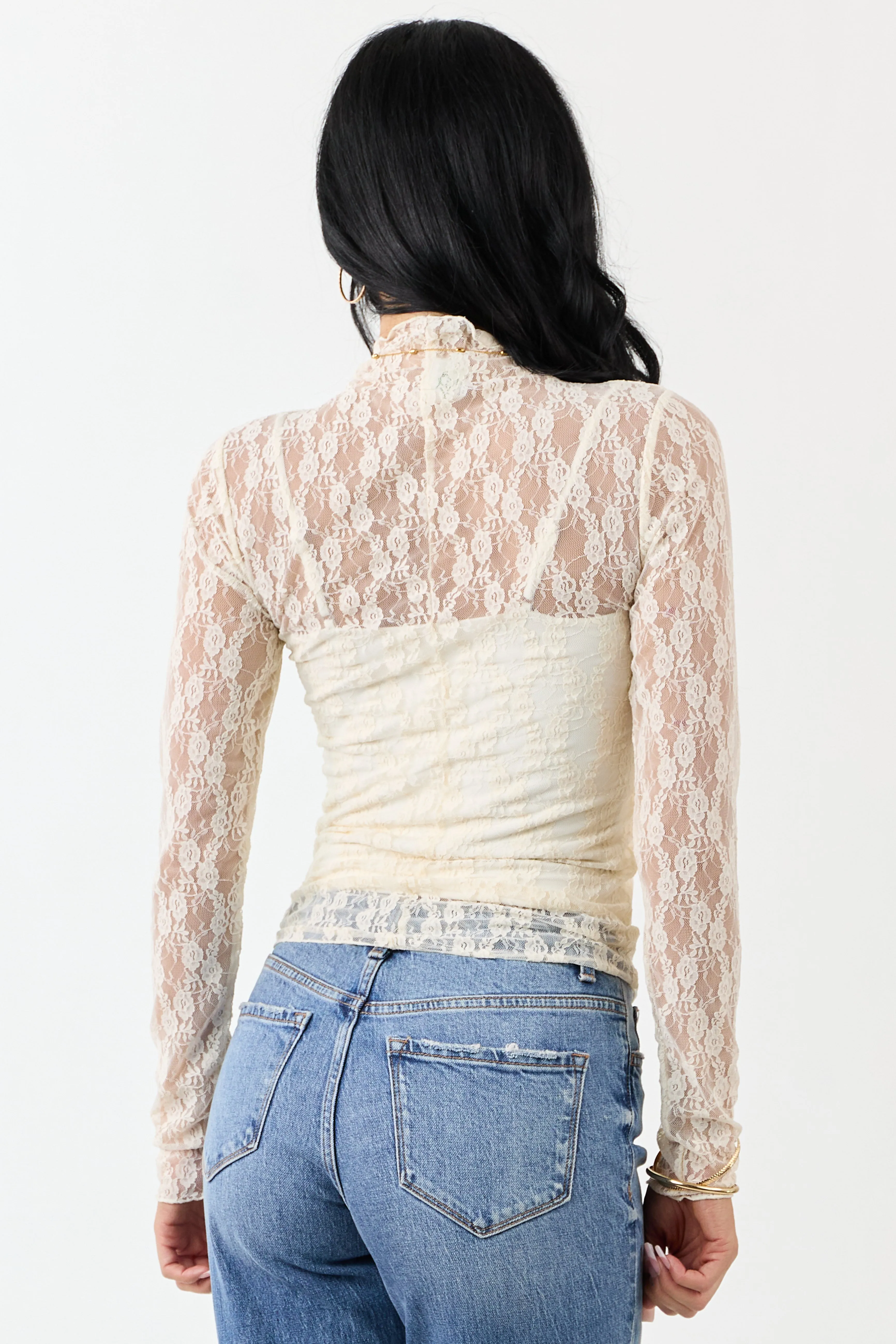 Cream High Neck Long Sleeve Mesh Top sold by Lime Lush product image thumbnail 5