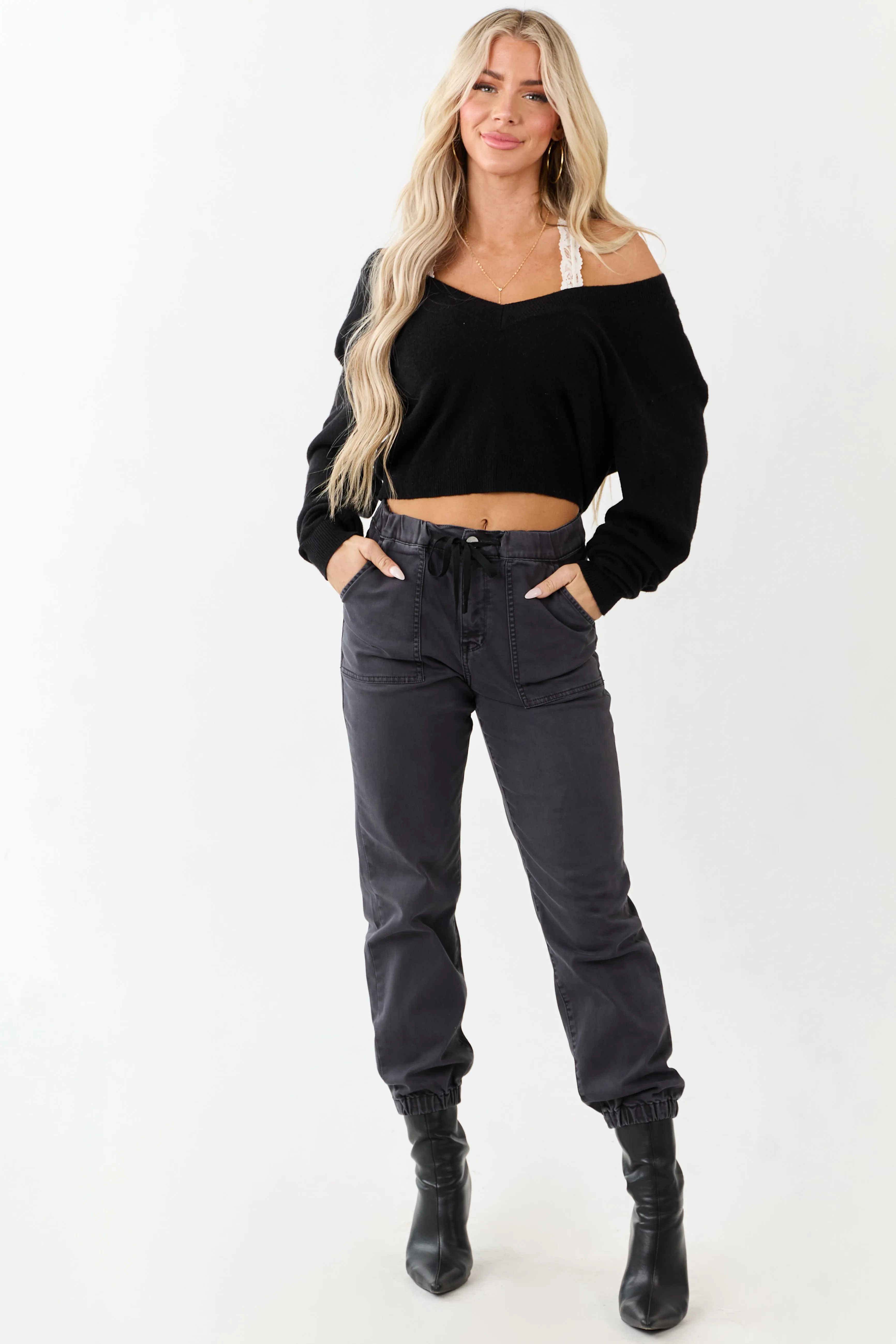Mica Denim Stormy Grey Cropped Jogger Jeans sold by Lime Lush