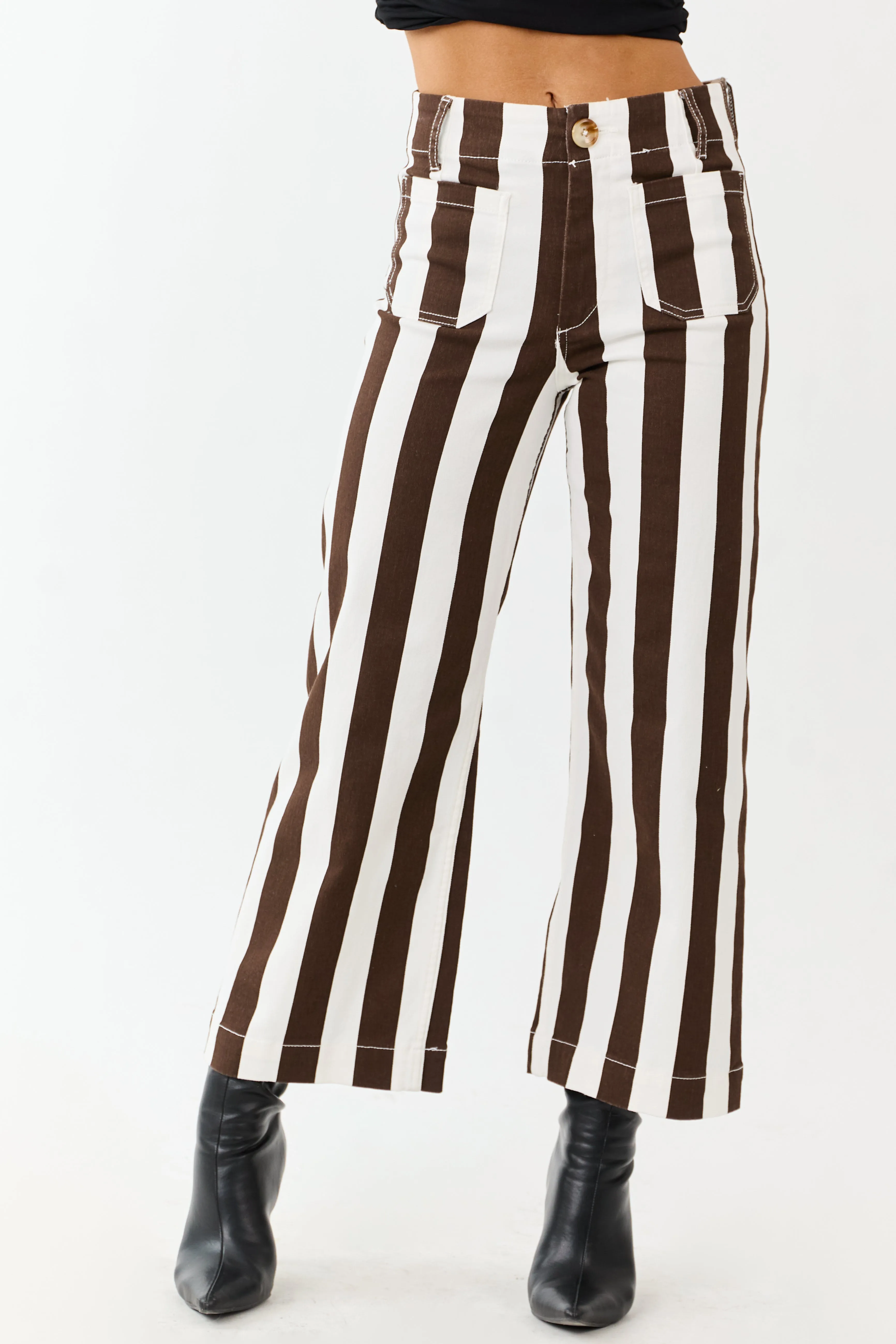 Mica Denim Cocoa Striped Wide Stretchy Crop Jeans sold by Lime Lush product image thumbnail 2