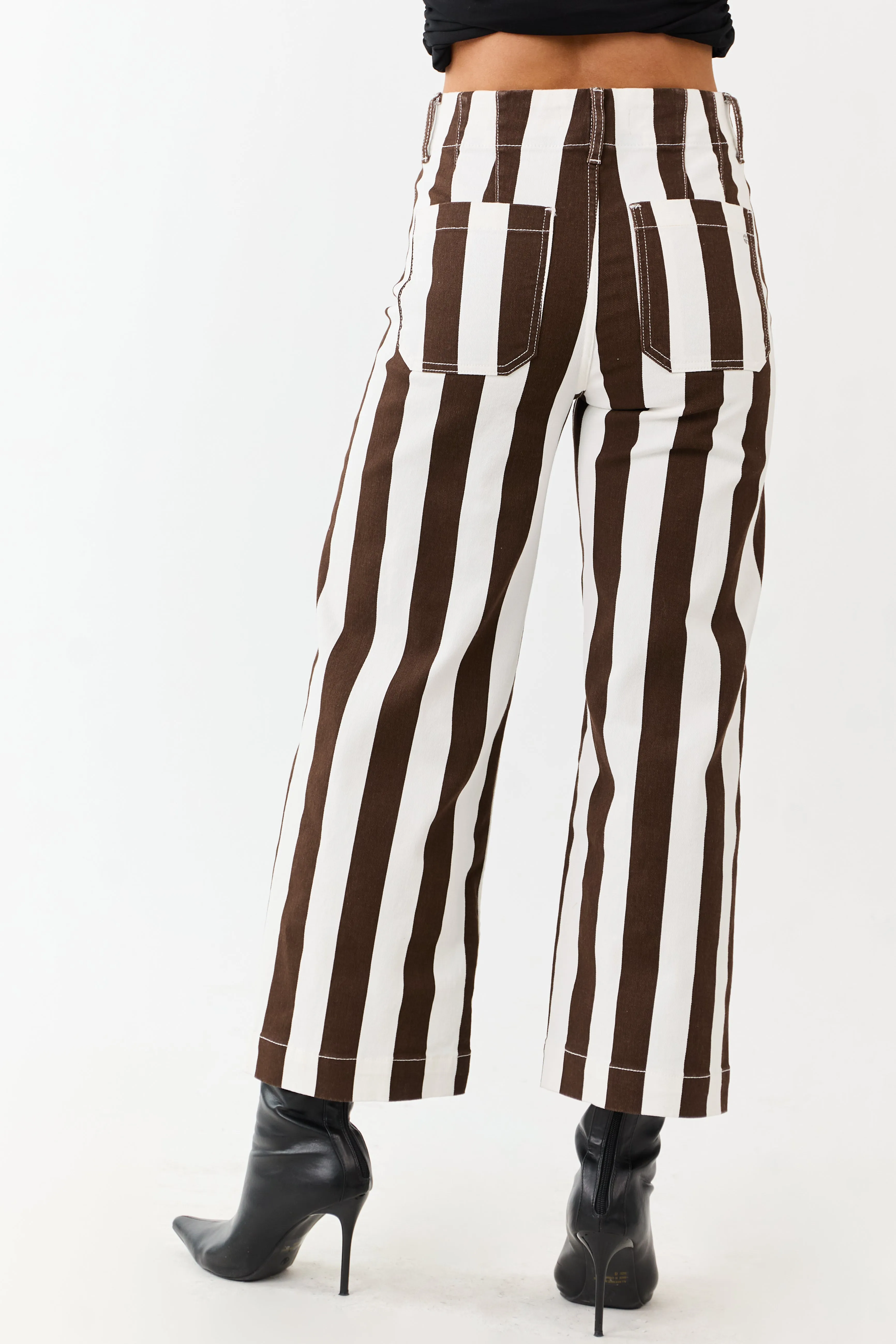 Mica Denim Cocoa Striped Wide Stretchy Crop Jeans sold by Lime Lush product image thumbnail 4