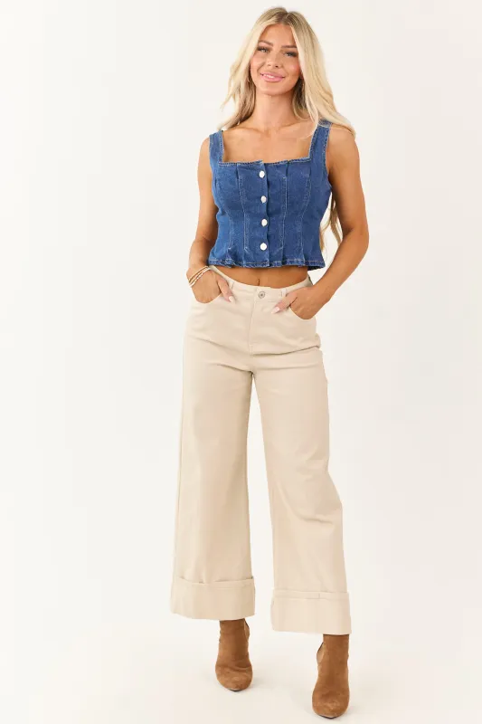 Entro Almond High Rise Cuffed Wide Leg Stretchy Jeans sold by Lime Lush