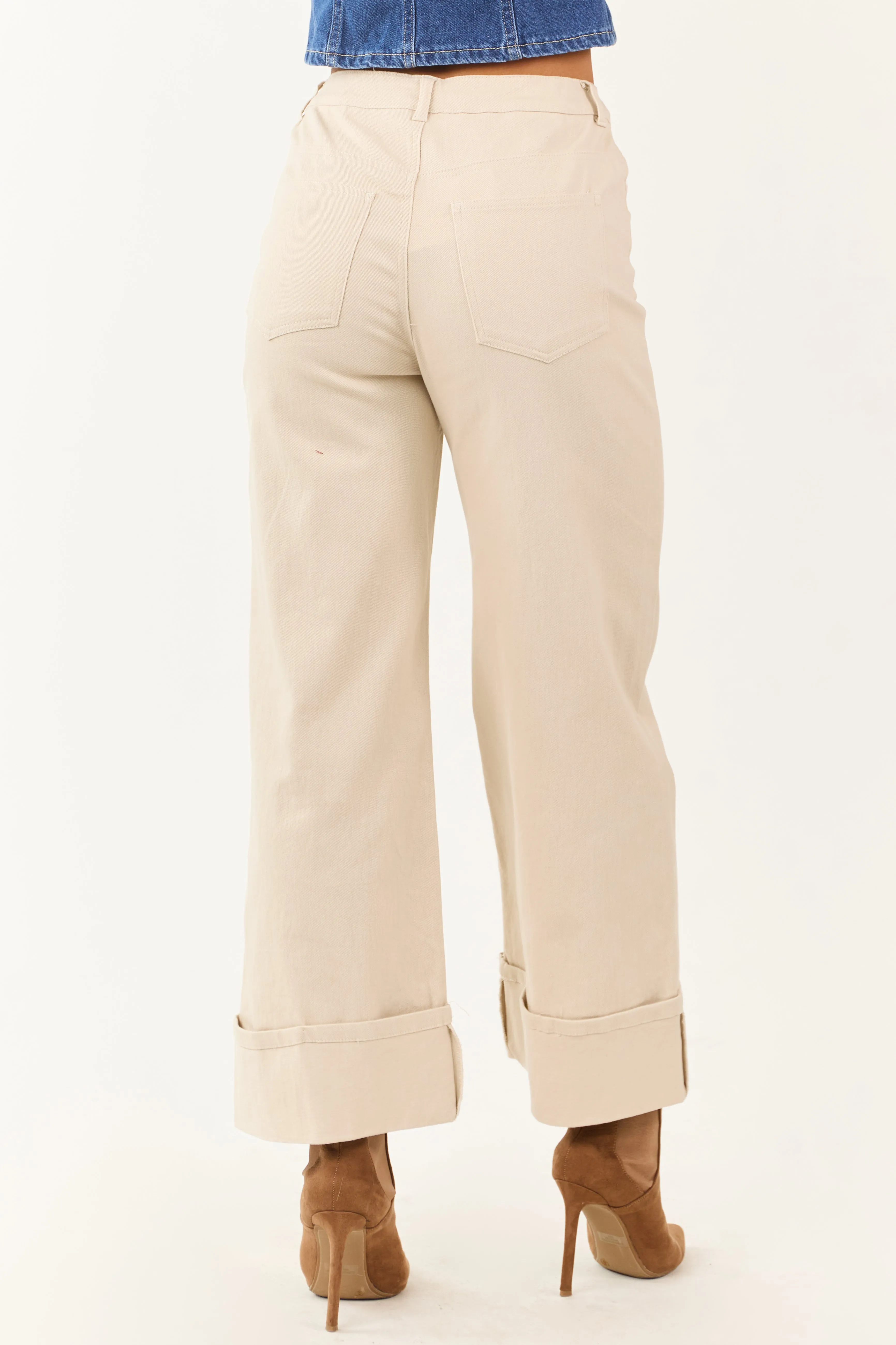 Entro Almond High Rise Cuffed Wide Leg Stretchy Jeans sold by Lime Lush product image thumbnail 4