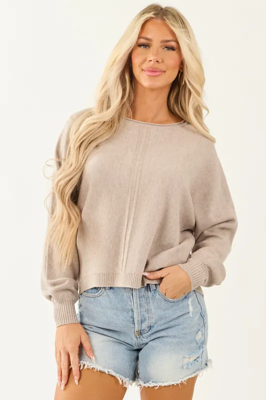 Almond Front Seam Round Neck Relaxed Sweater sold by Lime Lush