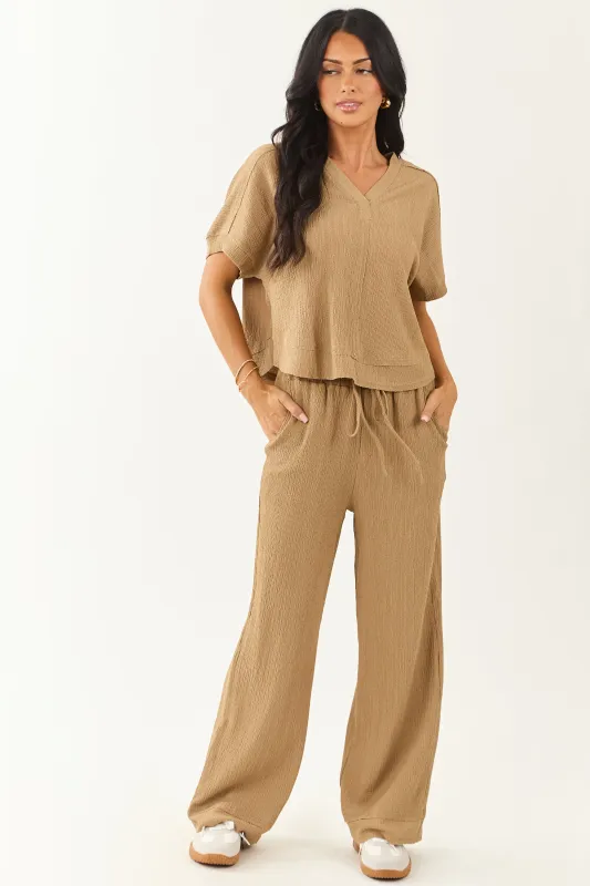 Latte Textured Knit Short Sleeve Top and Pants Set sold by Lime Lush