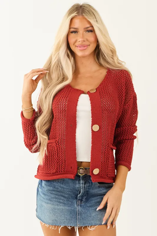 Entro Sangria Open Knit Button Down Cardigan made by entro