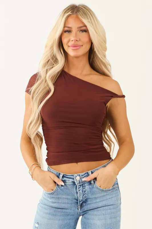 Sienna One Shoulder Asymmetrical Mesh Top sold by Lime Lush