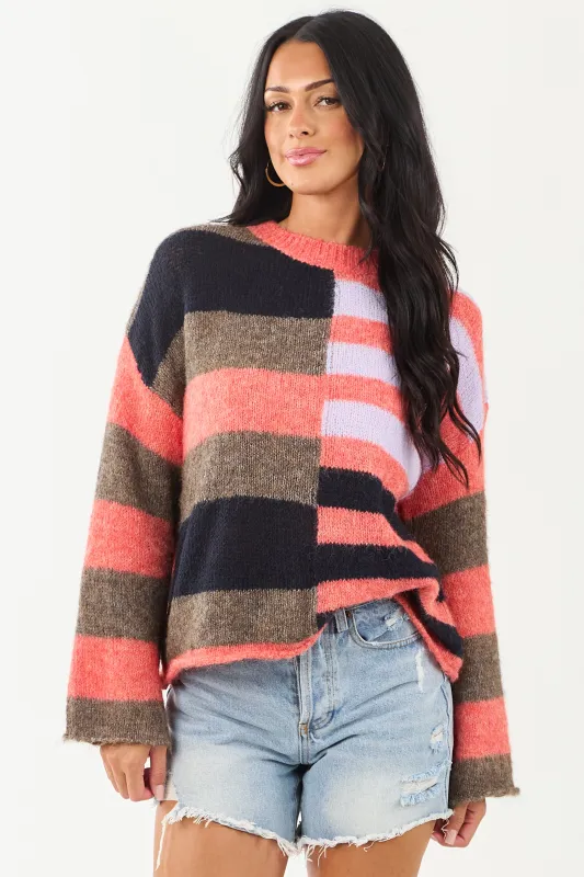 Crimson Colorblock Drop Shoulder Knit Sweater sold by Lime Lush