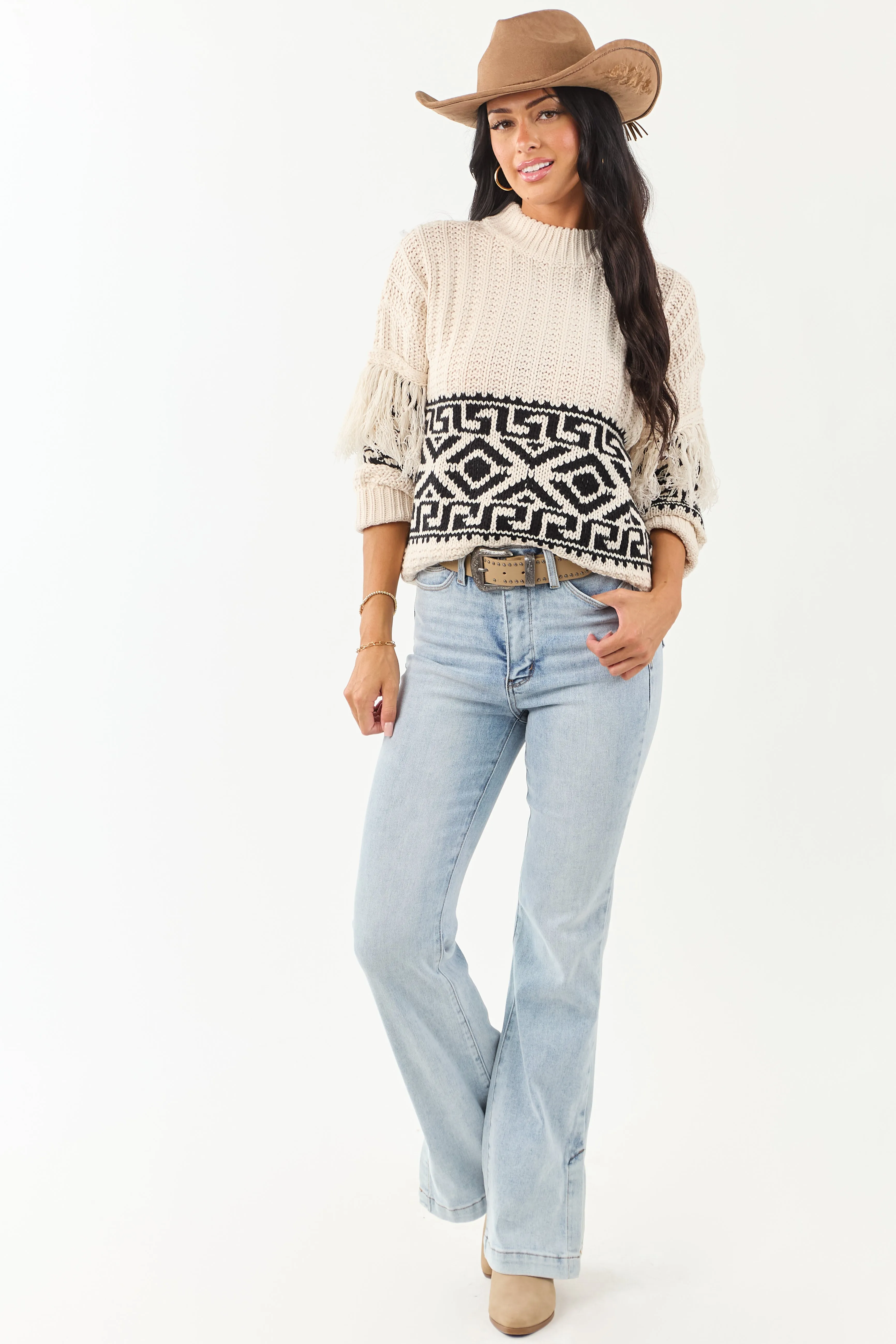 Vanilla Geometric Pattern Fringe Sleeve Knit Sweater sold by Lime Lush product image thumbnail 5