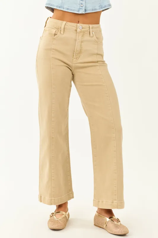 Risen Beige Tummy Control Stretchy Wide Leg Jeans made by Risen